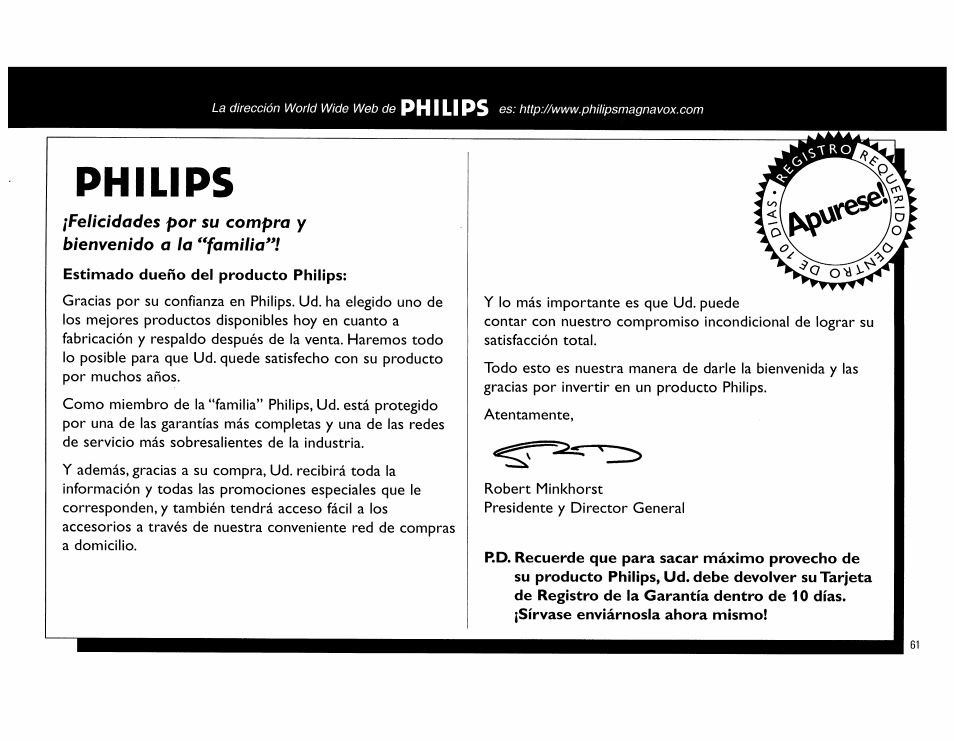 Philips, La dirección world wide web de | Philips FW890P37 User Manual | Page 61 / 88