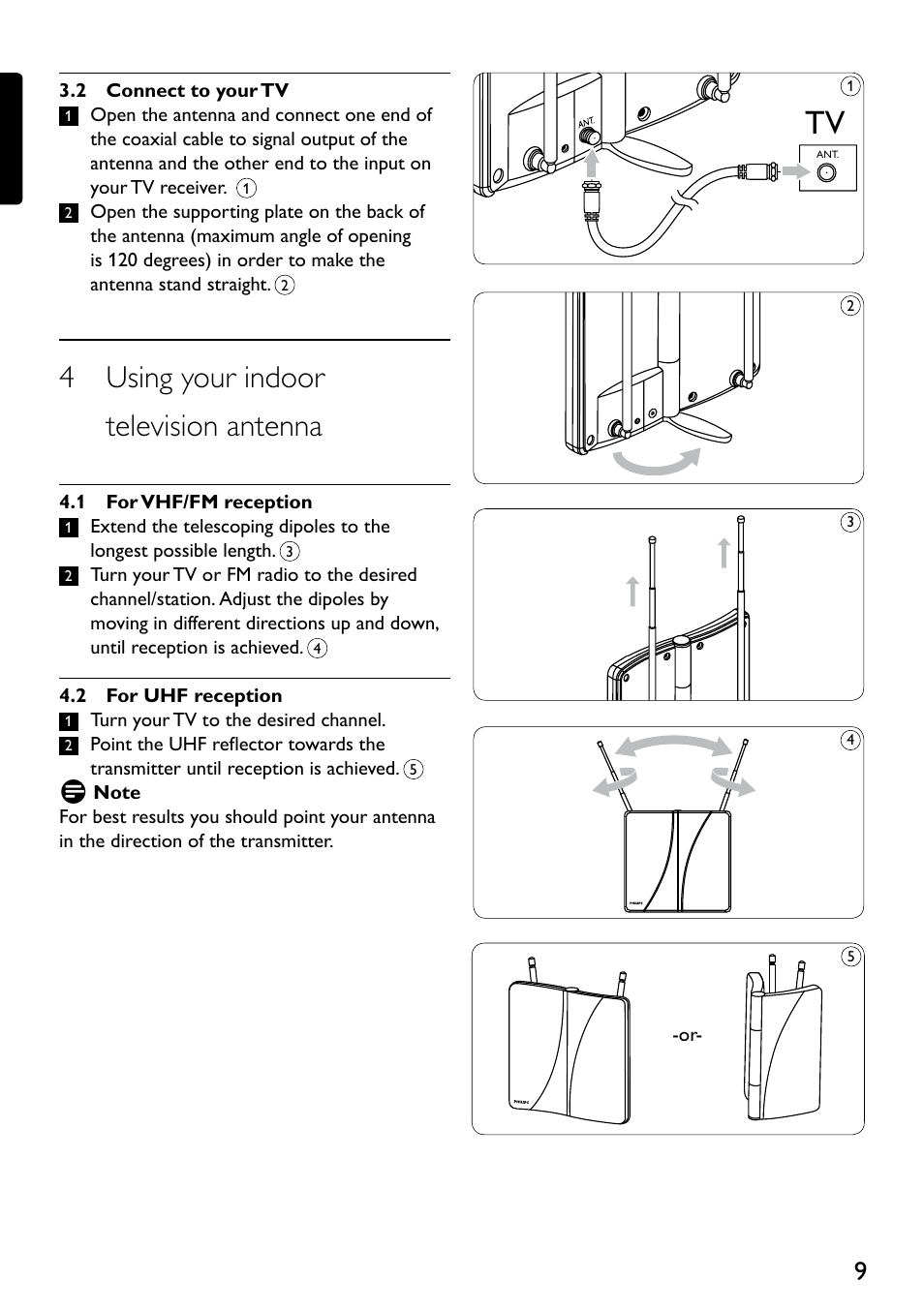 4 using your indoor television antenna | Philips SDV2710-27 User Manual | Page 4 / 16