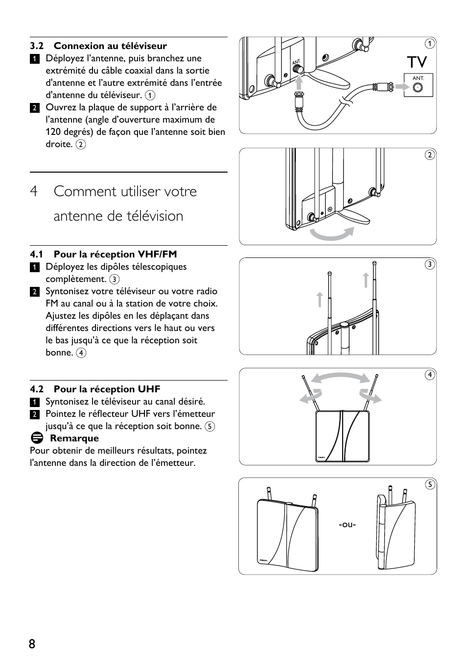 4 comment utiliser votre antenne de télévision | Philips SDV2710-27 User Manual | Page 8 / 16