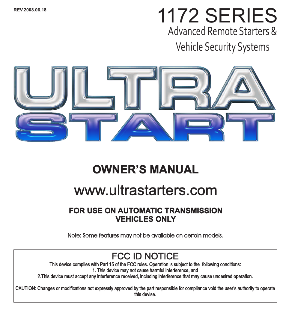 Ultra Start 1172 SERIES User Manual | 8 pages