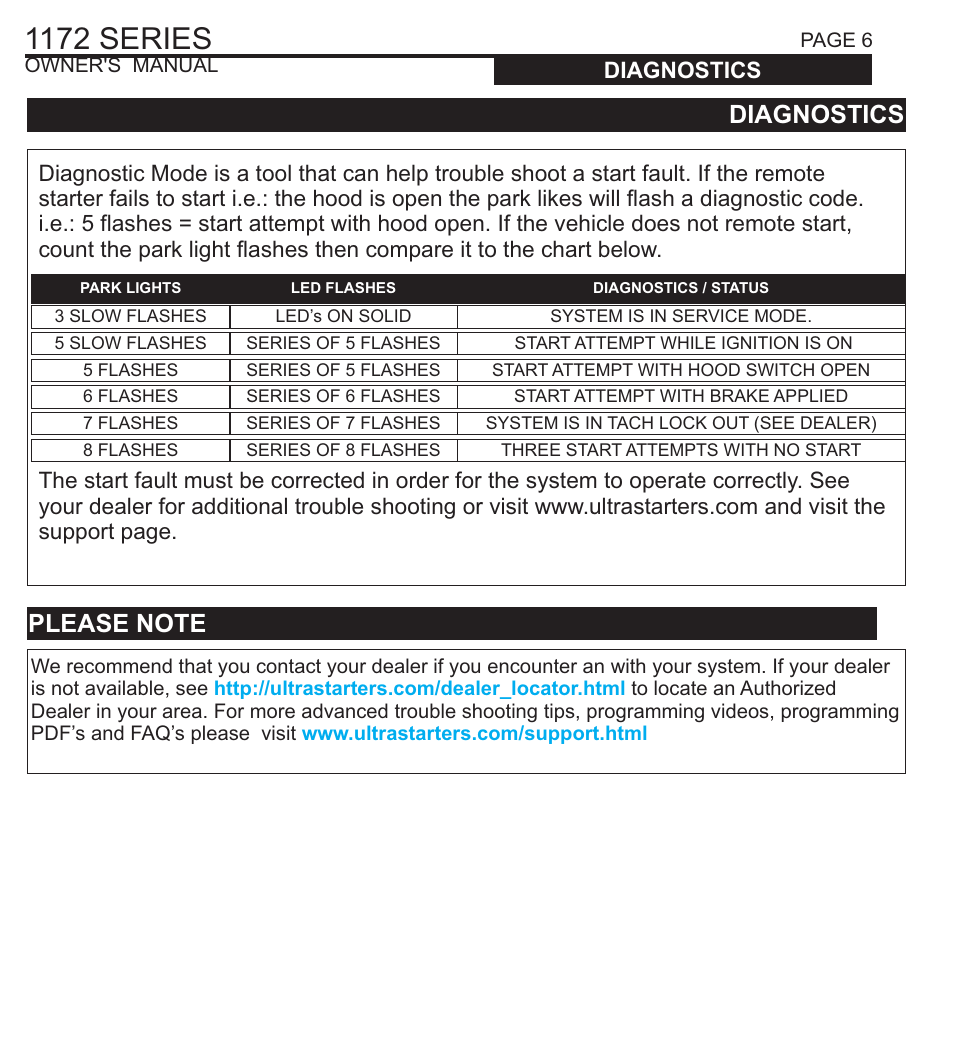 1172 series, Diagnostics, Warranty | Ultra Start 1172 SERIES User Manual | Page 6 / 8