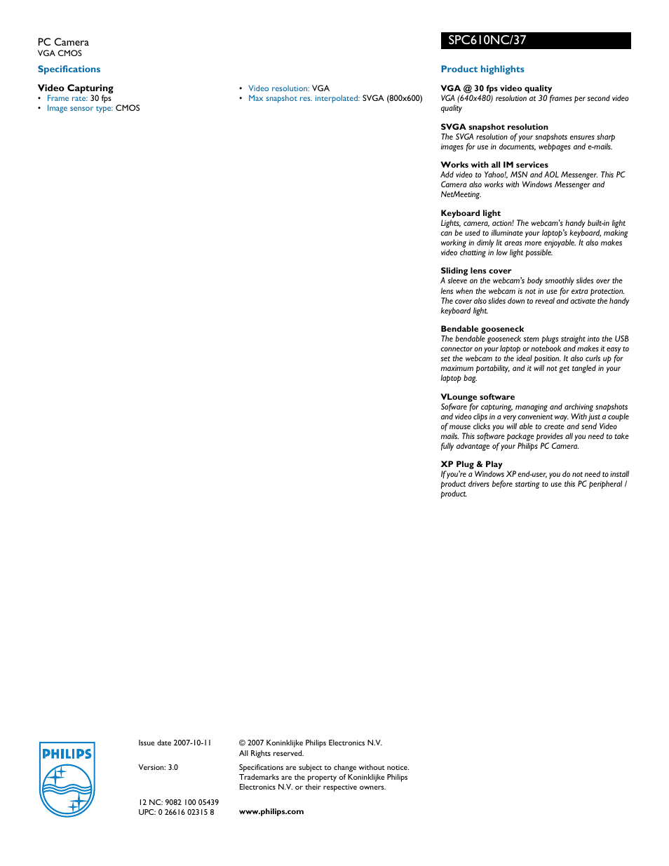 Philips SPC610NC-37 User Manual | Page 2 / 2