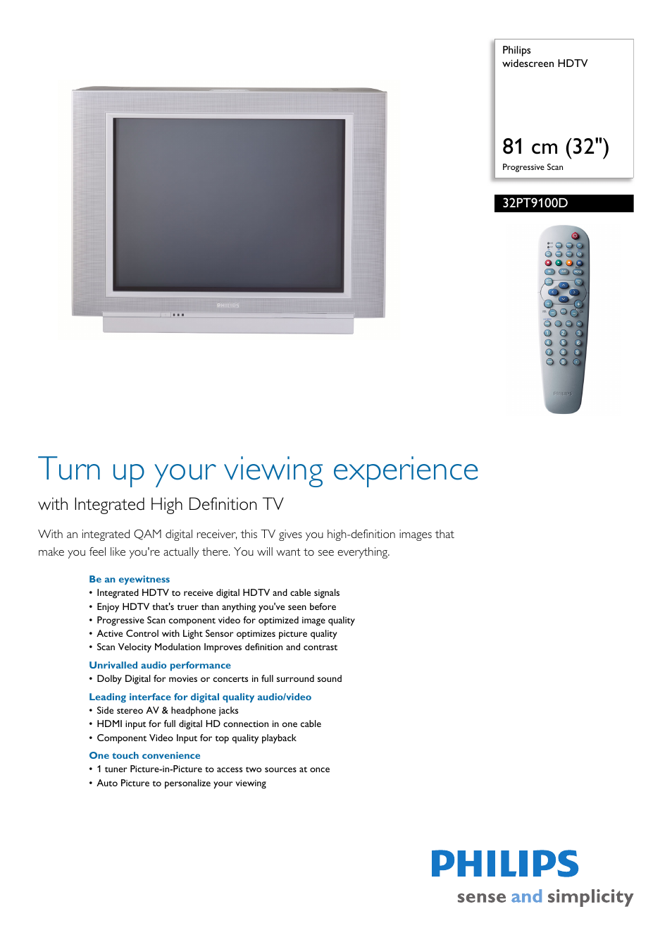 Philips 32PT9100D-37B User Manual | 3 pages