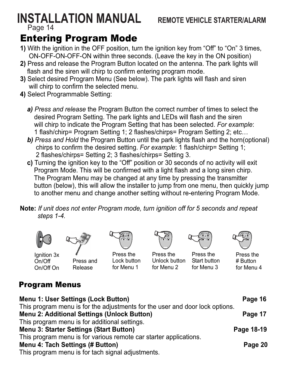 Installation manual, Entering program mode | Ultra Start 25XX Series User Manual | Page 14 / 24