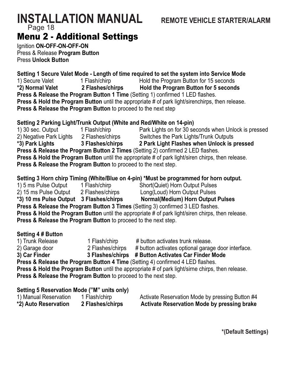 Installation manual, Menu 2 - additional settings | Ultra Start 25XX Series User Manual | Page 18 / 24