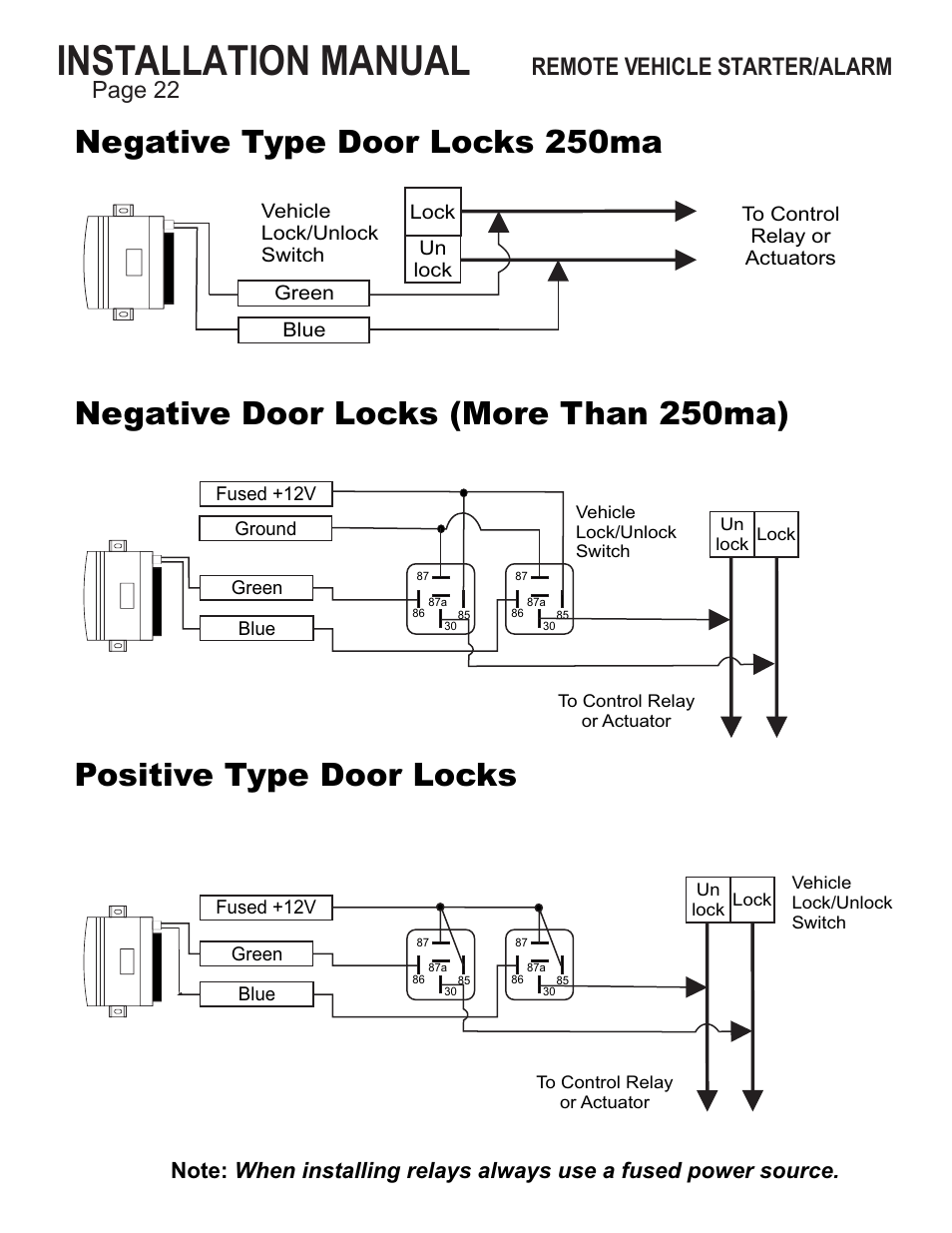 Installation manual, Remote vehicle starter/alarm, Page 22 | Ultra Start 25XX Series User Manual | Page 22 / 24