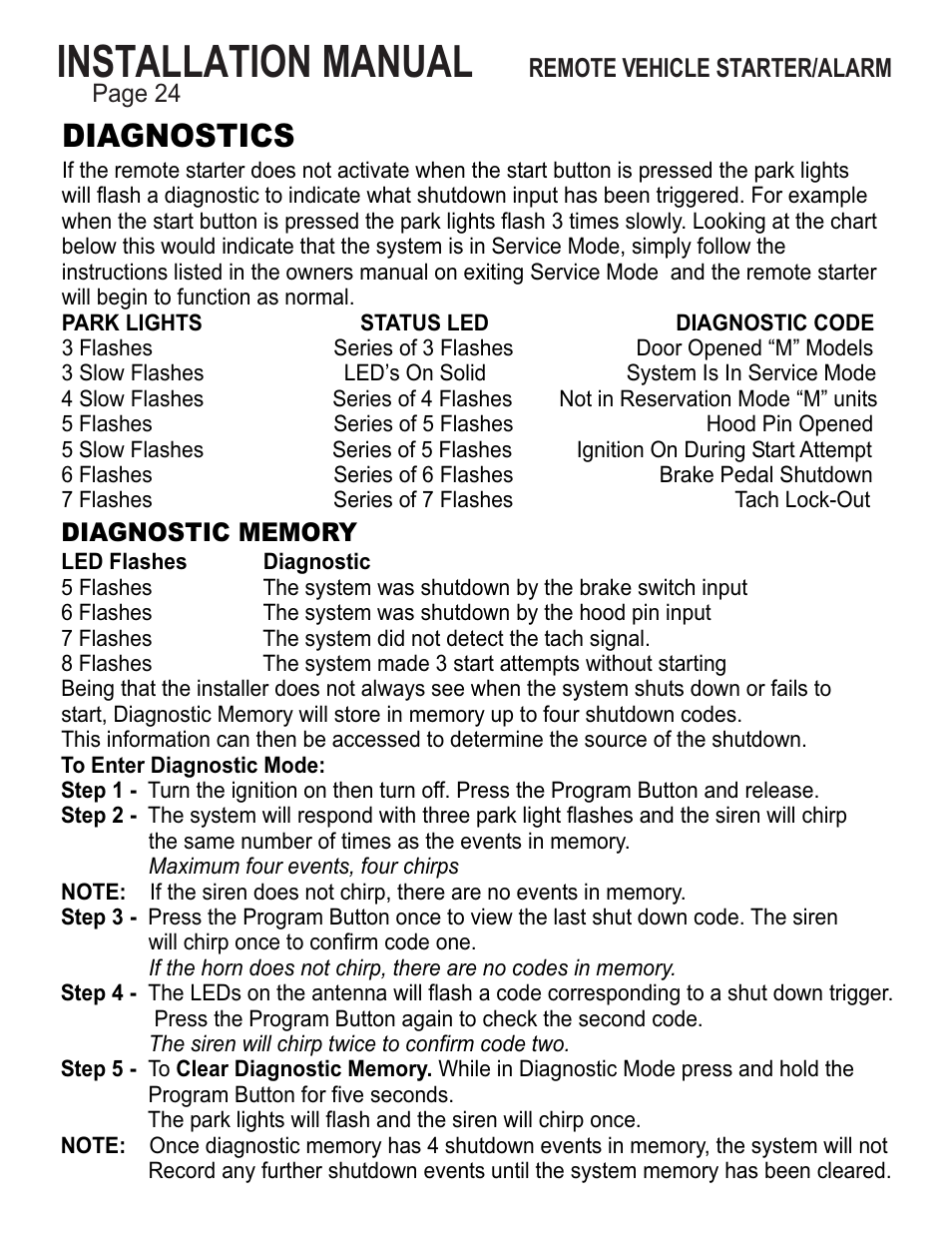 Installation manual, Diagnostics | Ultra Start 25XX Series User Manual | Page 24 / 24