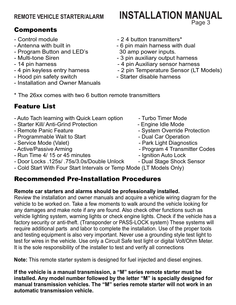 Installation manual | Ultra Start 25XX Series User Manual | Page 3 / 24