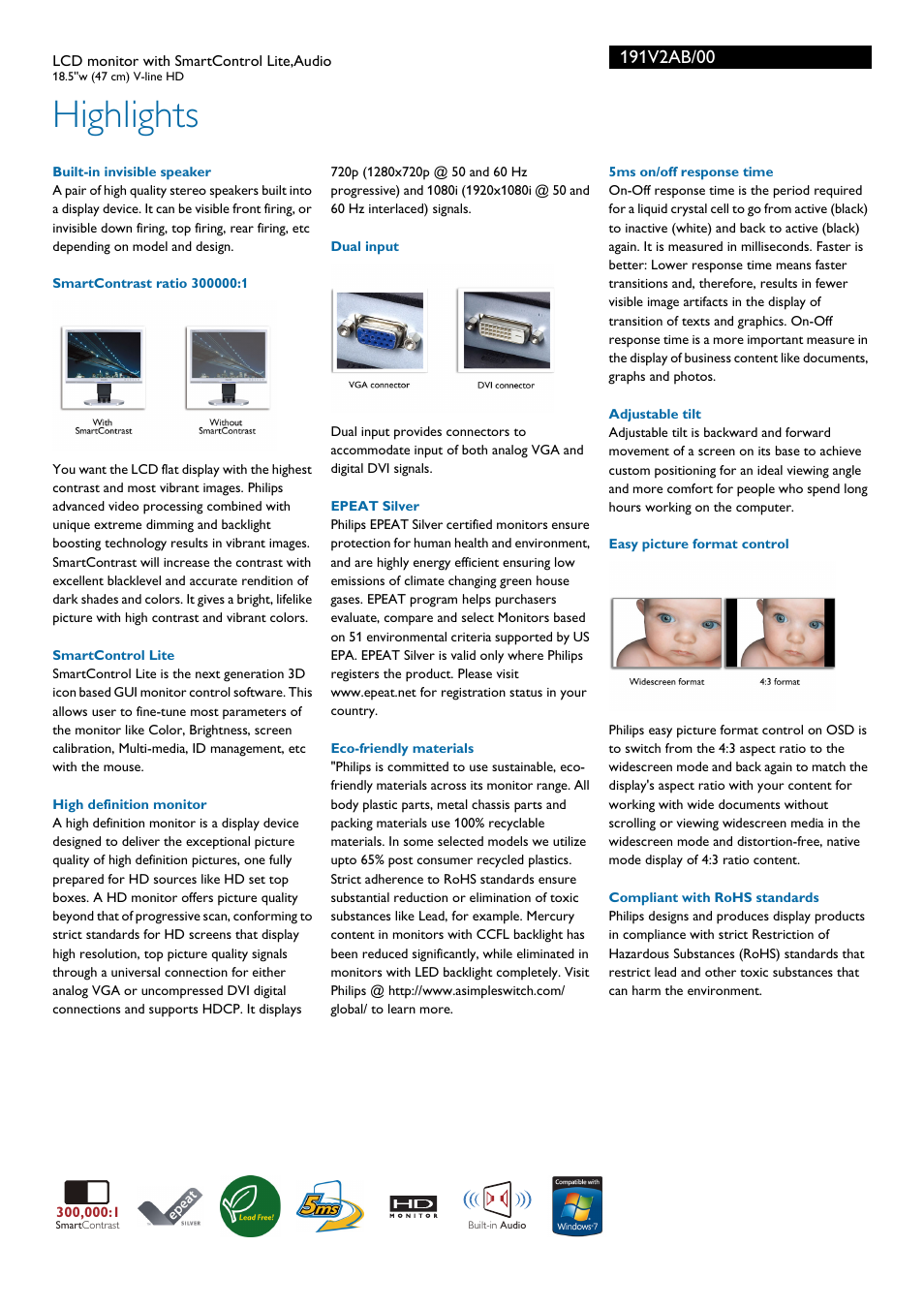Highlights | Philips 191V2AB-00 User Manual | Page 2 / 3