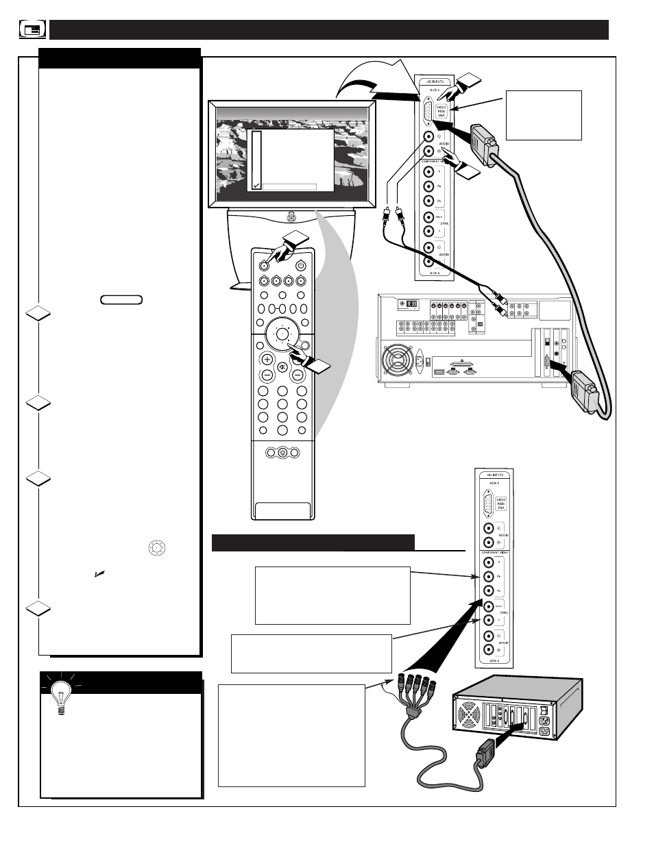 Onitor, Eatures, Ontrols | Hd component video in, Vga/rgb/hdcomponent, Vol menu ch status/exit, Mart | Philips 60PP970199 User Manual | Page 38 / 58