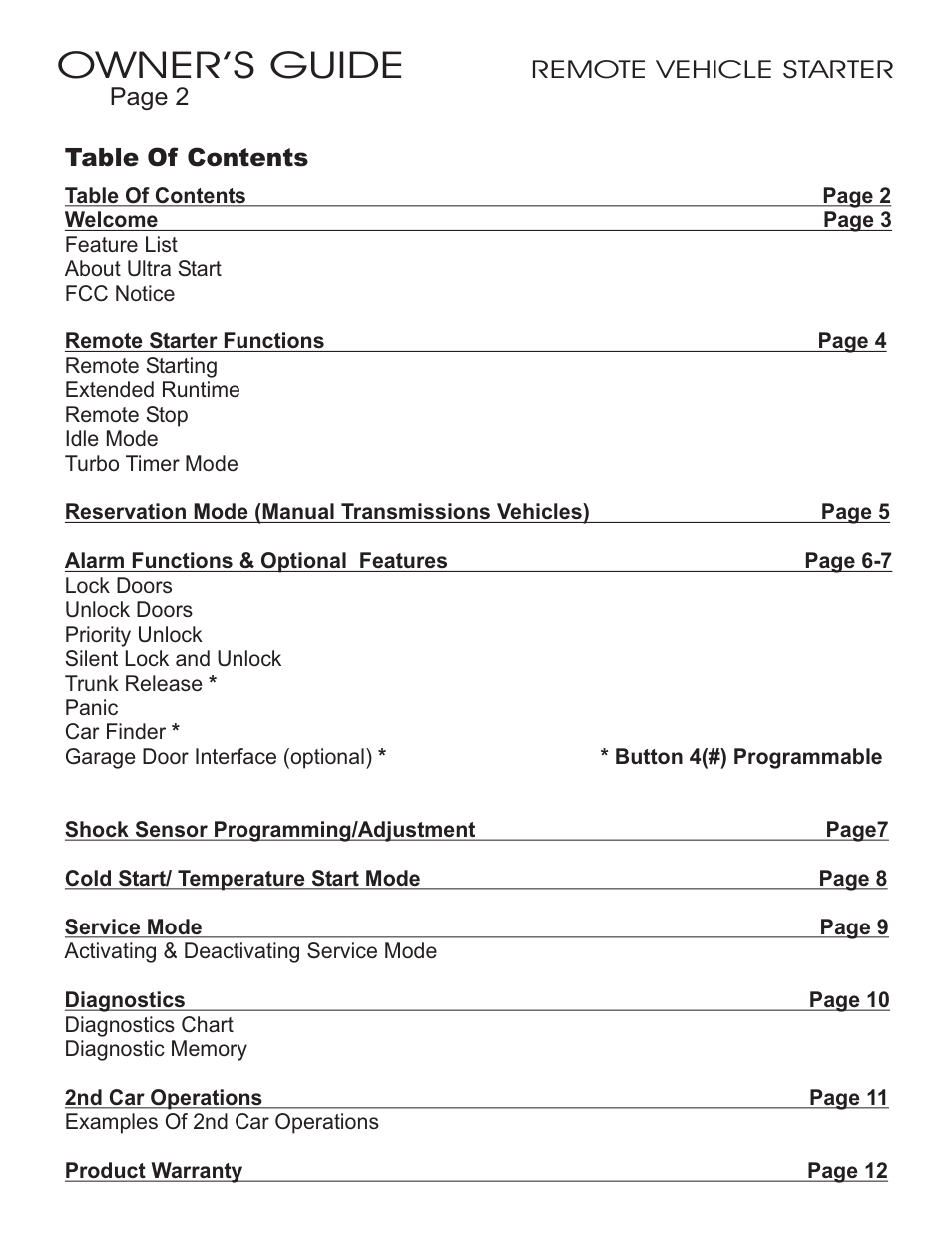 Owner’s guide | Ultra Start 23xx User Manual | Page 2 / 12