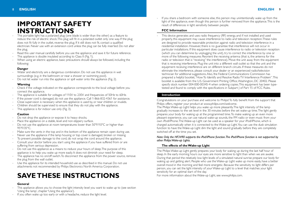Important safety instructions, Save these instructions | Philips HF3490-01 User Manual | Page 6 / 12