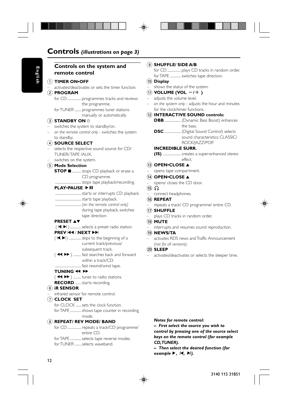 Controls | Philips MC260-37B User Manual | Page 12 / 23