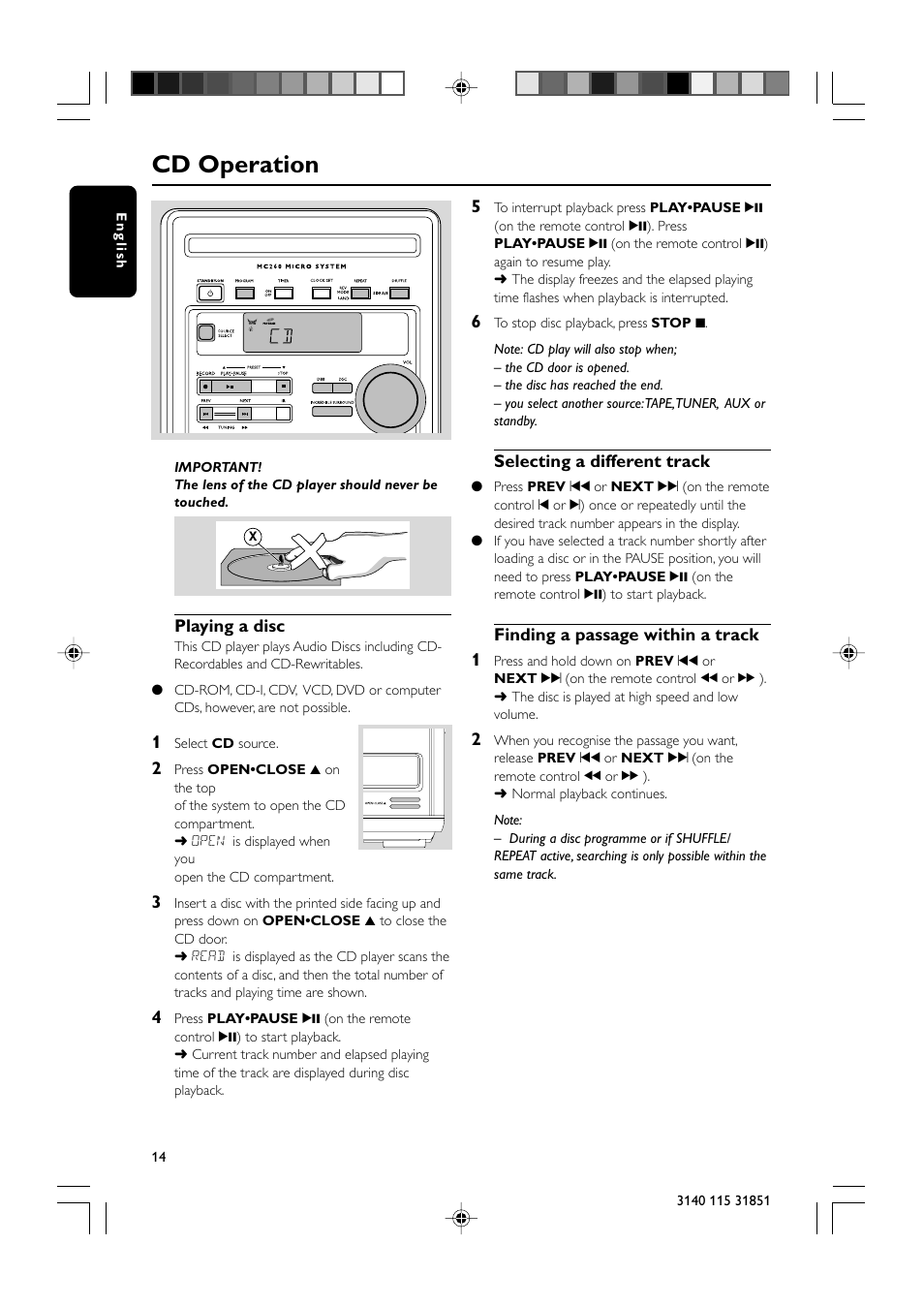 Cd operation | Philips MC260-37B User Manual | Page 14 / 23