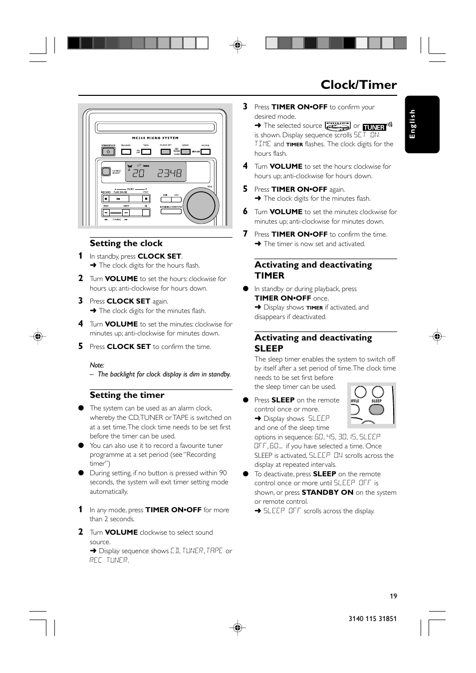 Clock/timer | Philips MC260-37B User Manual | Page 19 / 23