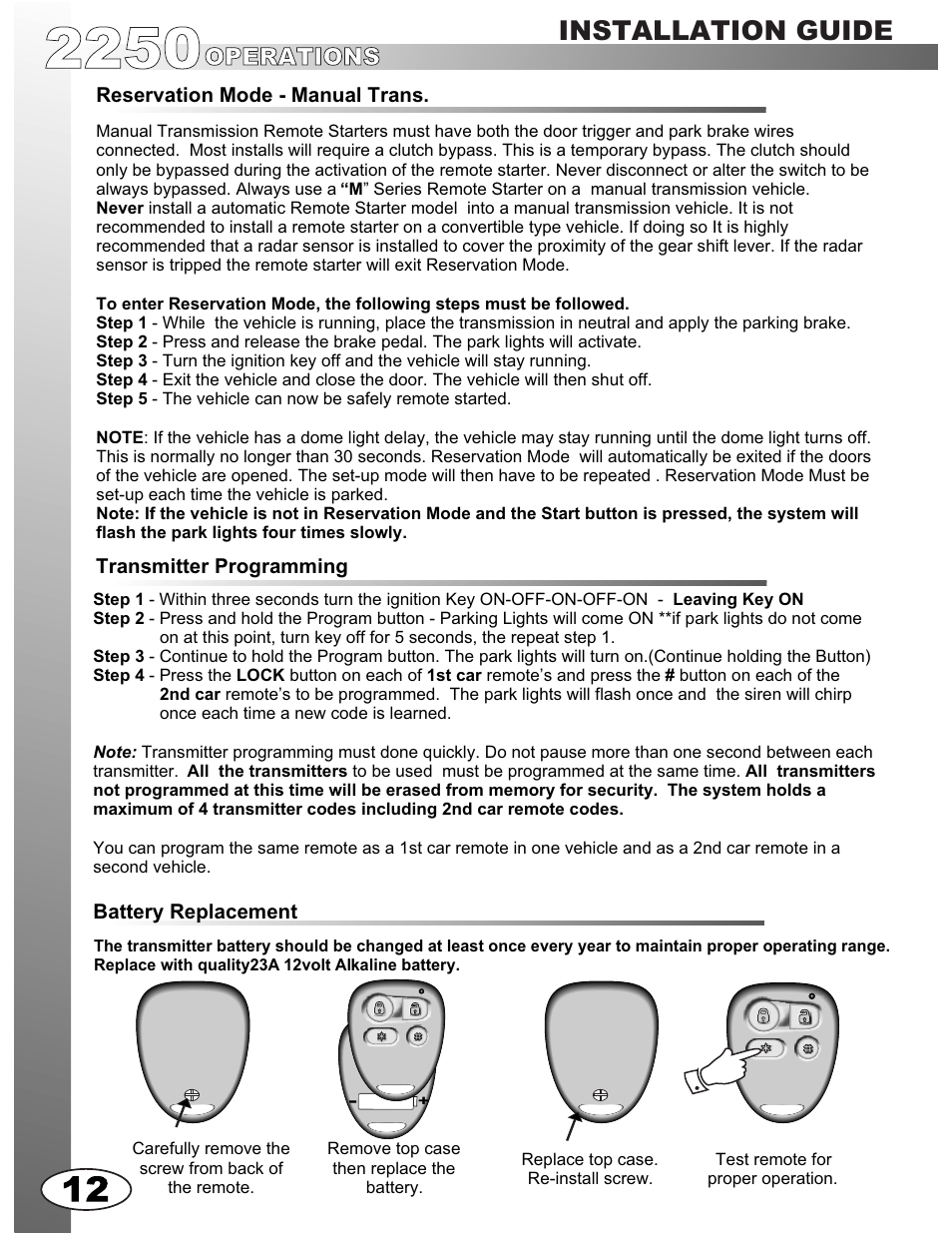 Installation guide, Operations | Ultra Start 2250M User Manual | Page 12 / 16