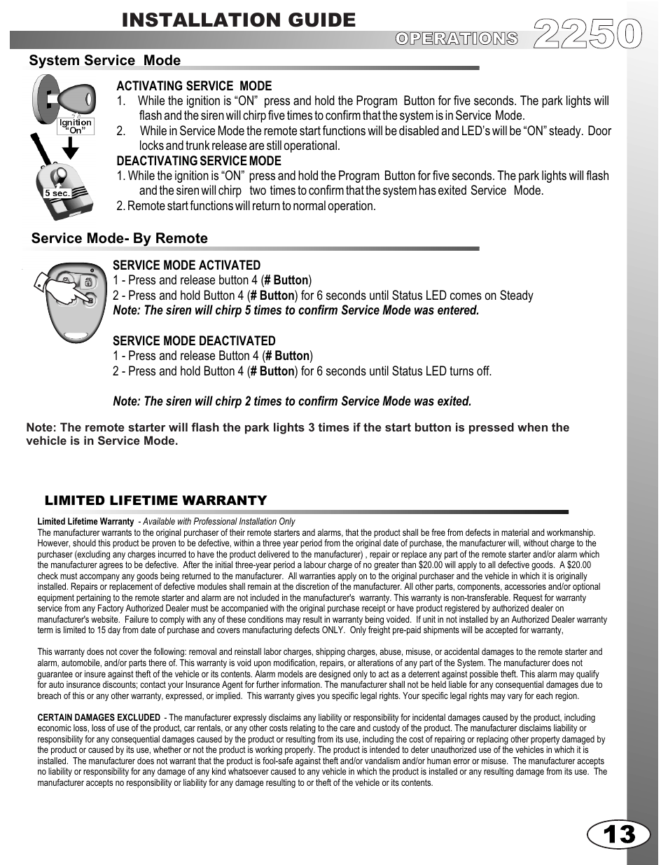 Installation guide, Operations | Ultra Start 2250M User Manual | Page 13 / 16