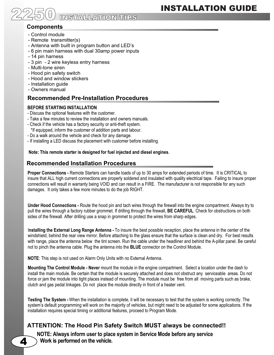 Installation guide, Installation tips wiring connections | Ultra Start 2250M User Manual | Page 4 / 16