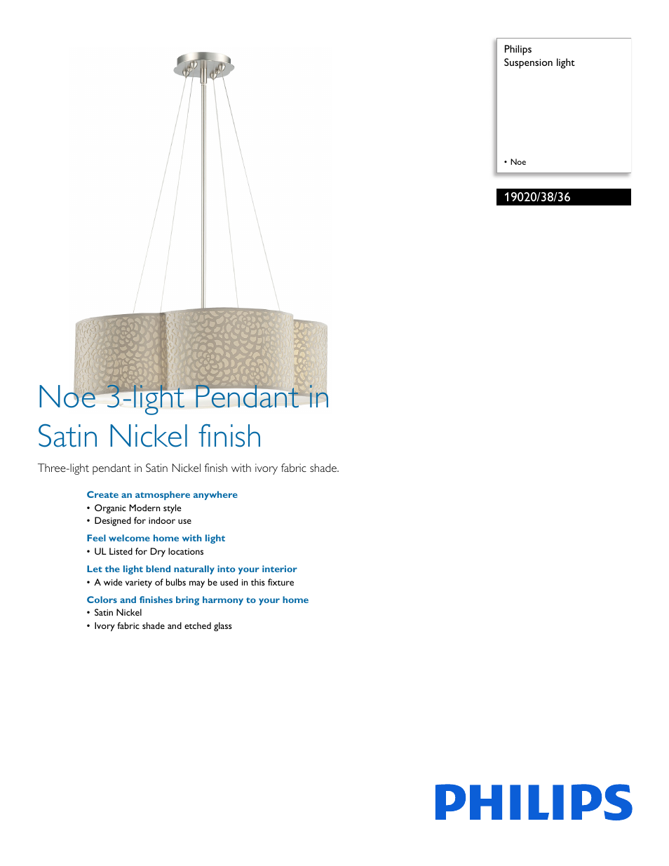 Philips Forecast Suspension light 19020-38-36 Noe User Manual | 2 pages