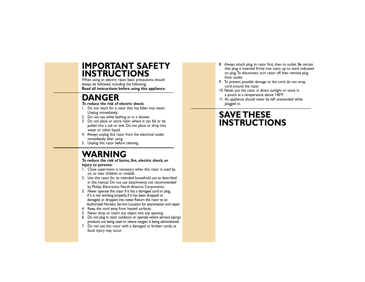 Important safety instructions, Danger, Warning | Save these instructions | Philips 4417LC-44 User Manual | Page 2 / 8