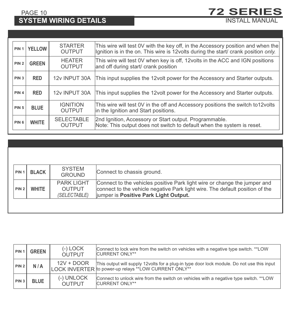 72 series, System programming - menu 1, System wiring details | Page 10 install manual | Ultra Start 72 Series User Manual | Page 10 / 28