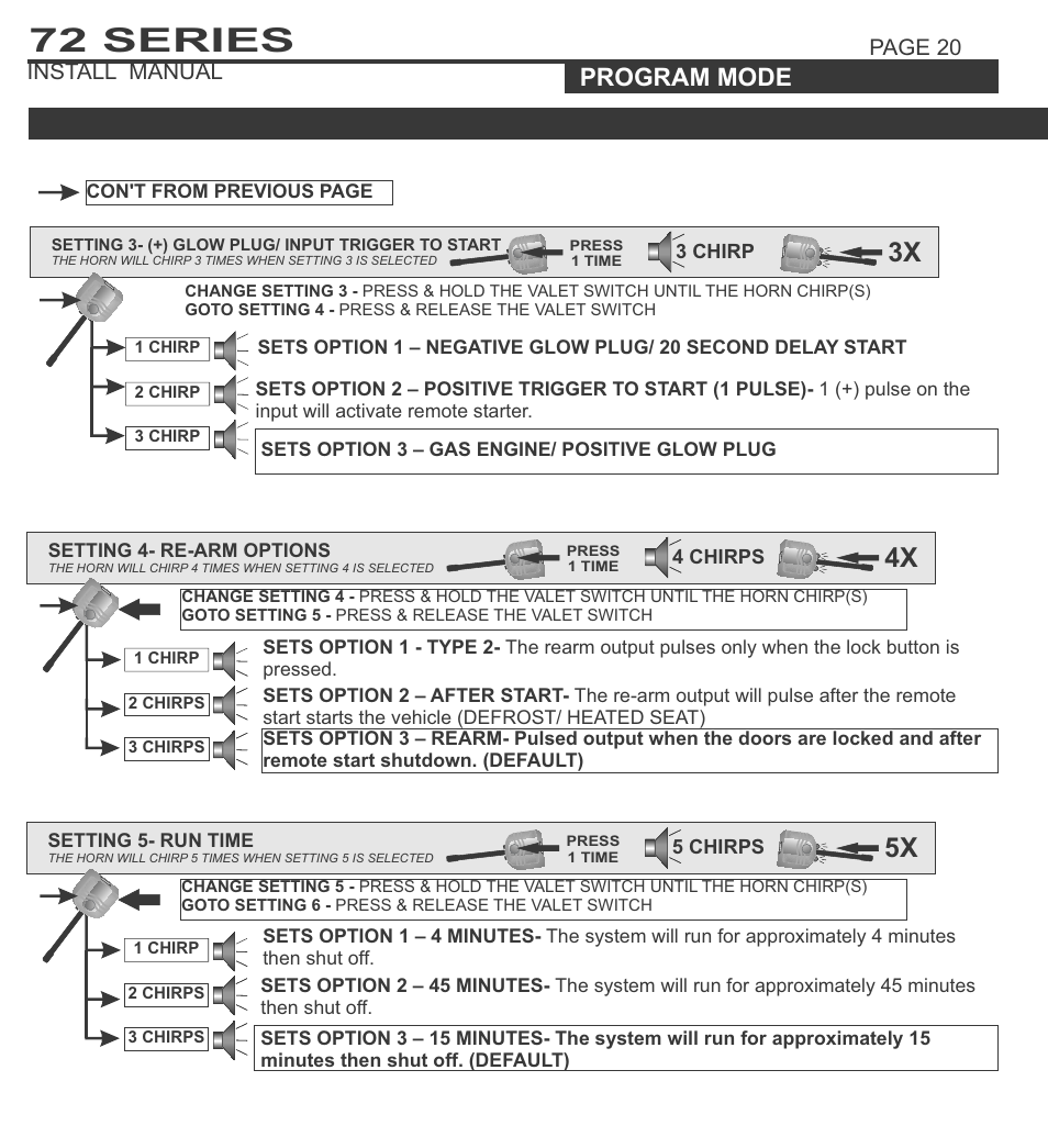 72 series, System programming - menu 1, Program mode | Page 20 install manual | Ultra Start 72 Series User Manual | Page 20 / 28