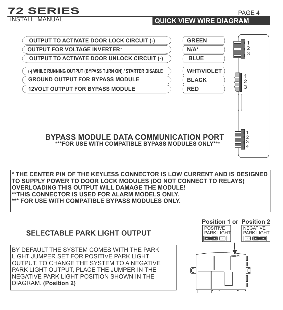 72 series, Bypass module data communication port, Selectable park light output | Ultra Start 72 Series User Manual | Page 4 / 28