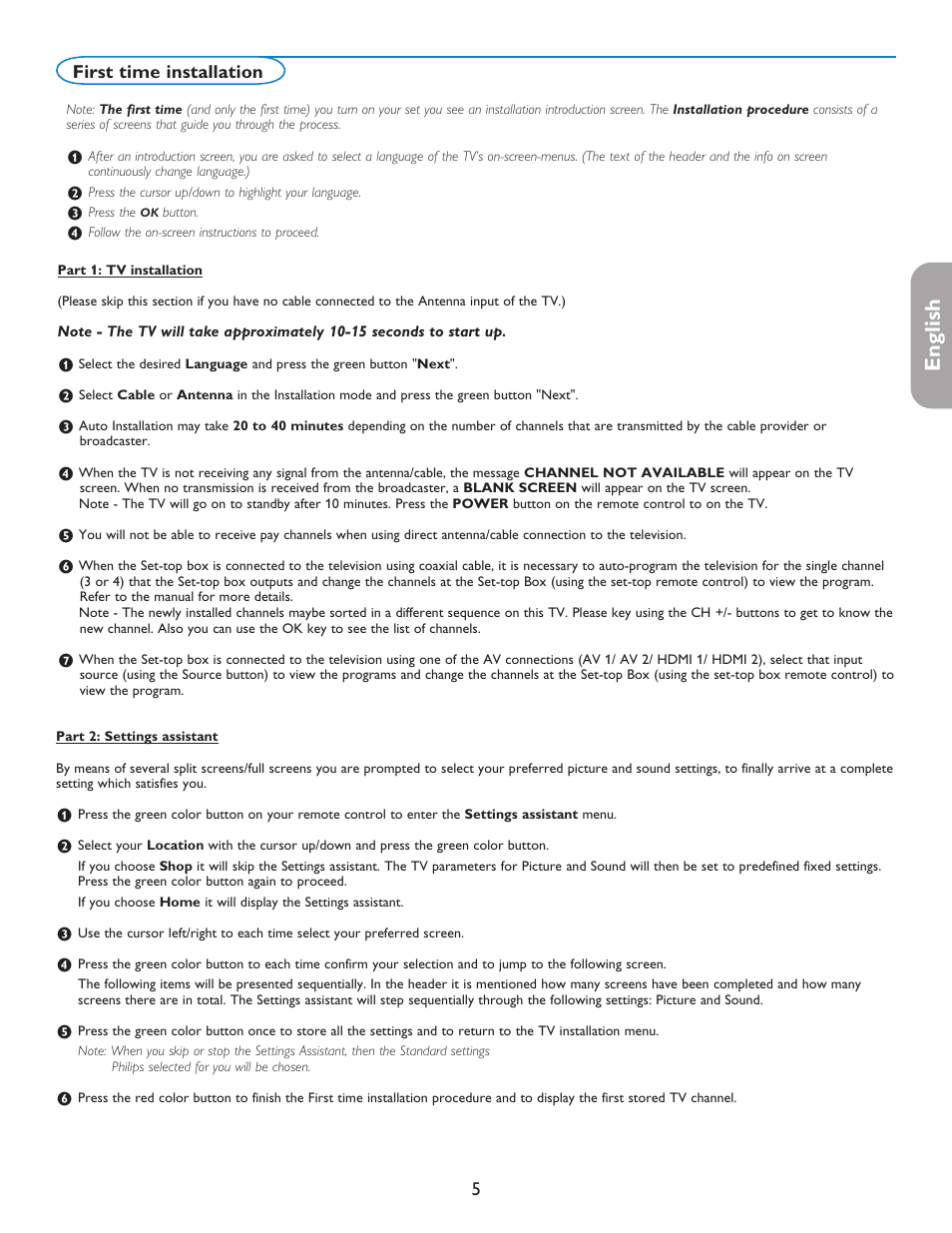 English française español, First time installation | Philips 50PFP5332D-37B User Manual | Page 13 / 45