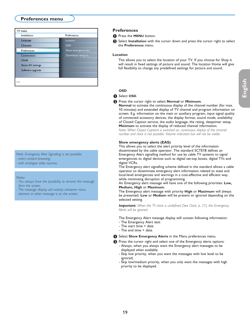 English française español, Preferences menu | Philips 50PFP5332D-37B User Manual | Page 27 / 45