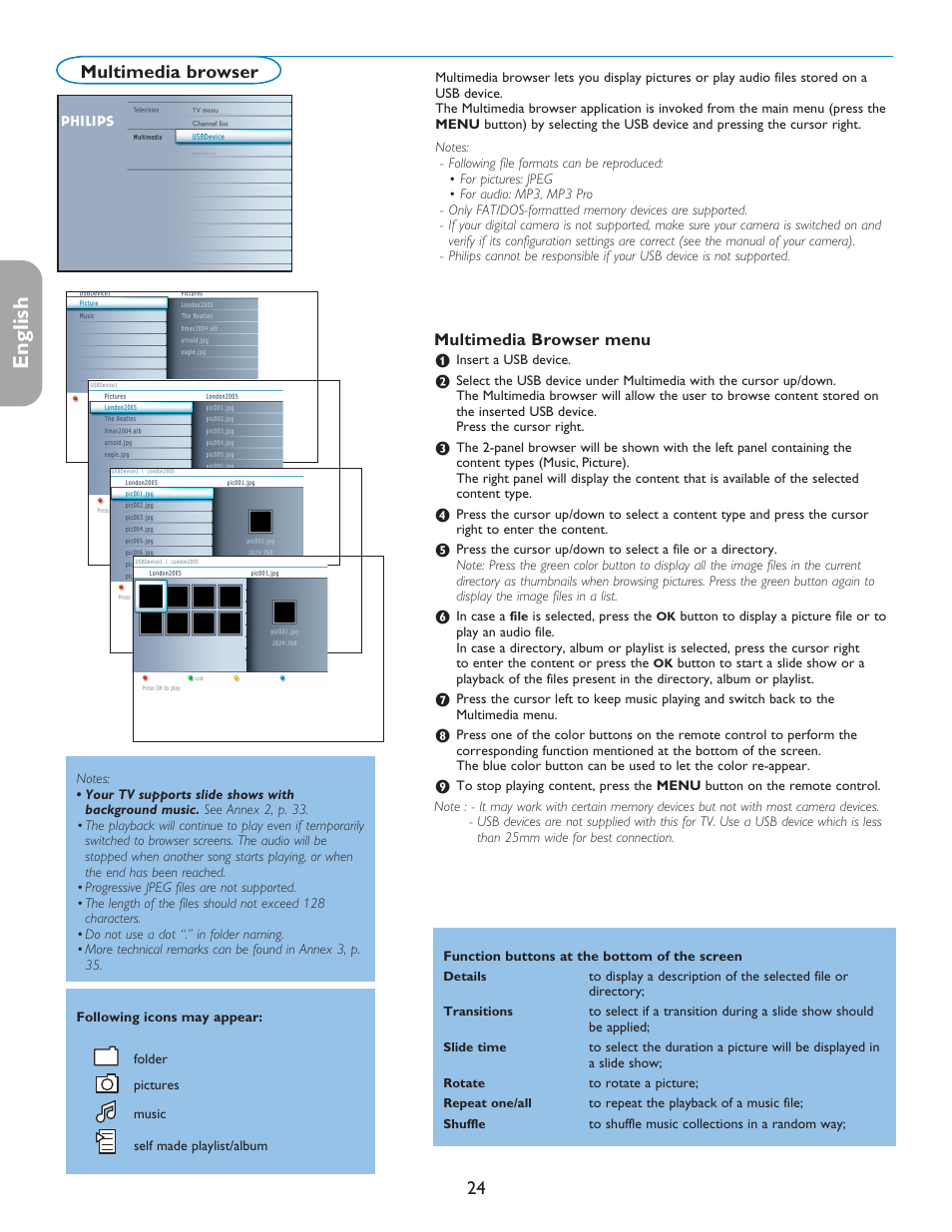 English française español, Multimedia browser | Philips 50PFP5332D-37B User Manual | Page 32 / 45