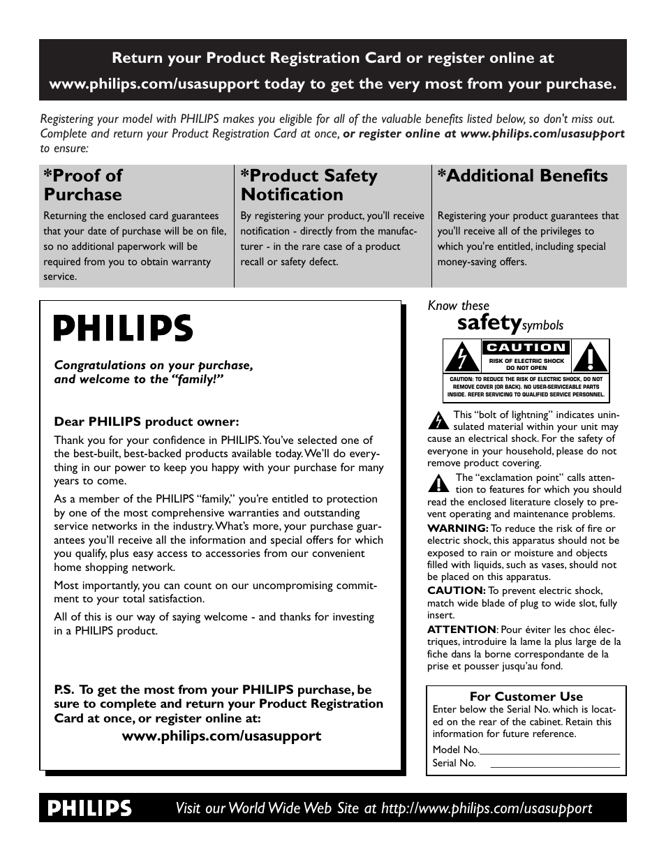 Safety, Proof of purchase, Product safety notification | Additional benefits | Philips 50PFP5332D-37B User Manual | Page 7 / 45