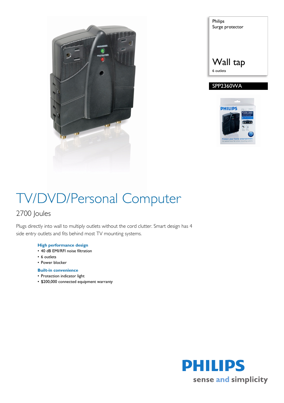 Philips SPP2360WA-17 User Manual | 2 pages