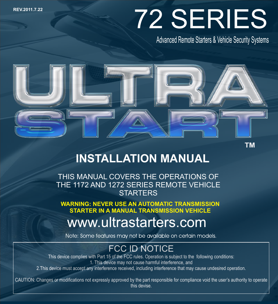 Ultra Start 1172 User Manual | 16 pages