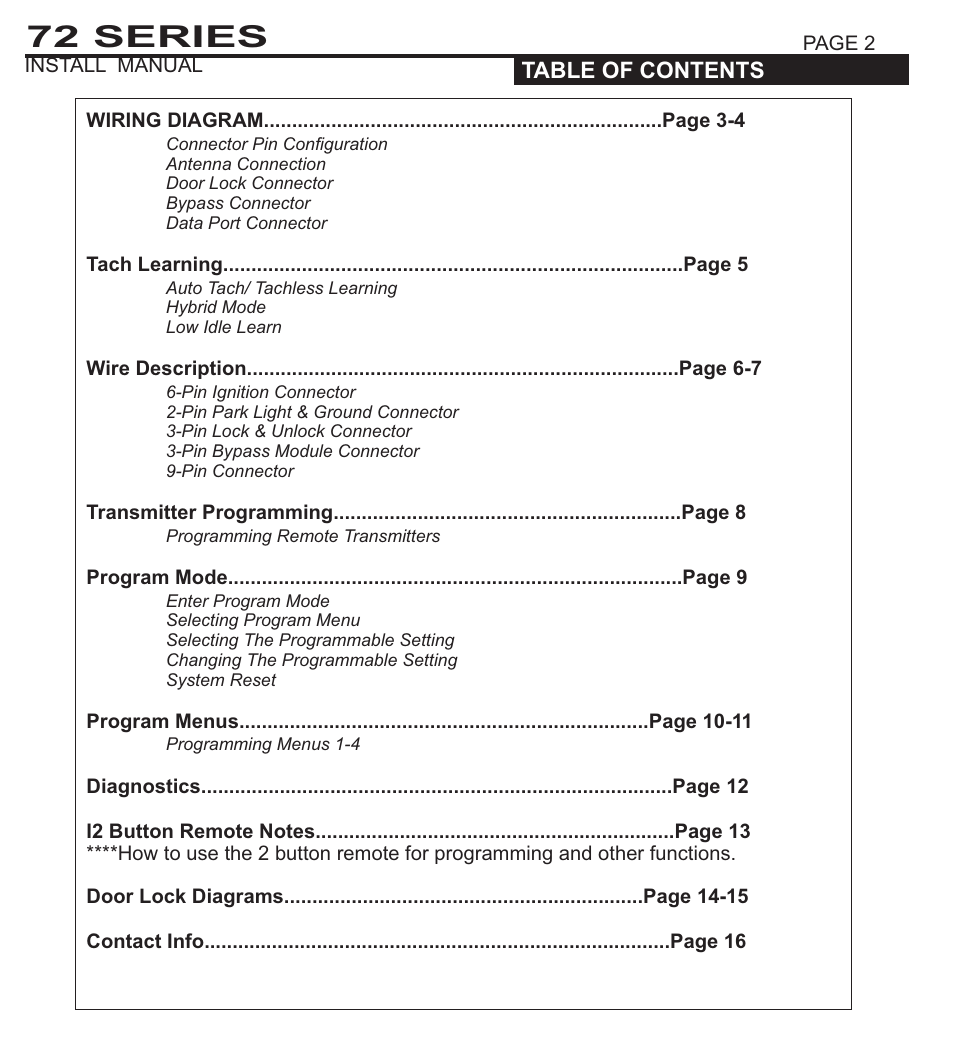 72 series, Status led program / valet button | Ultra Start 1172 User Manual | Page 2 / 16