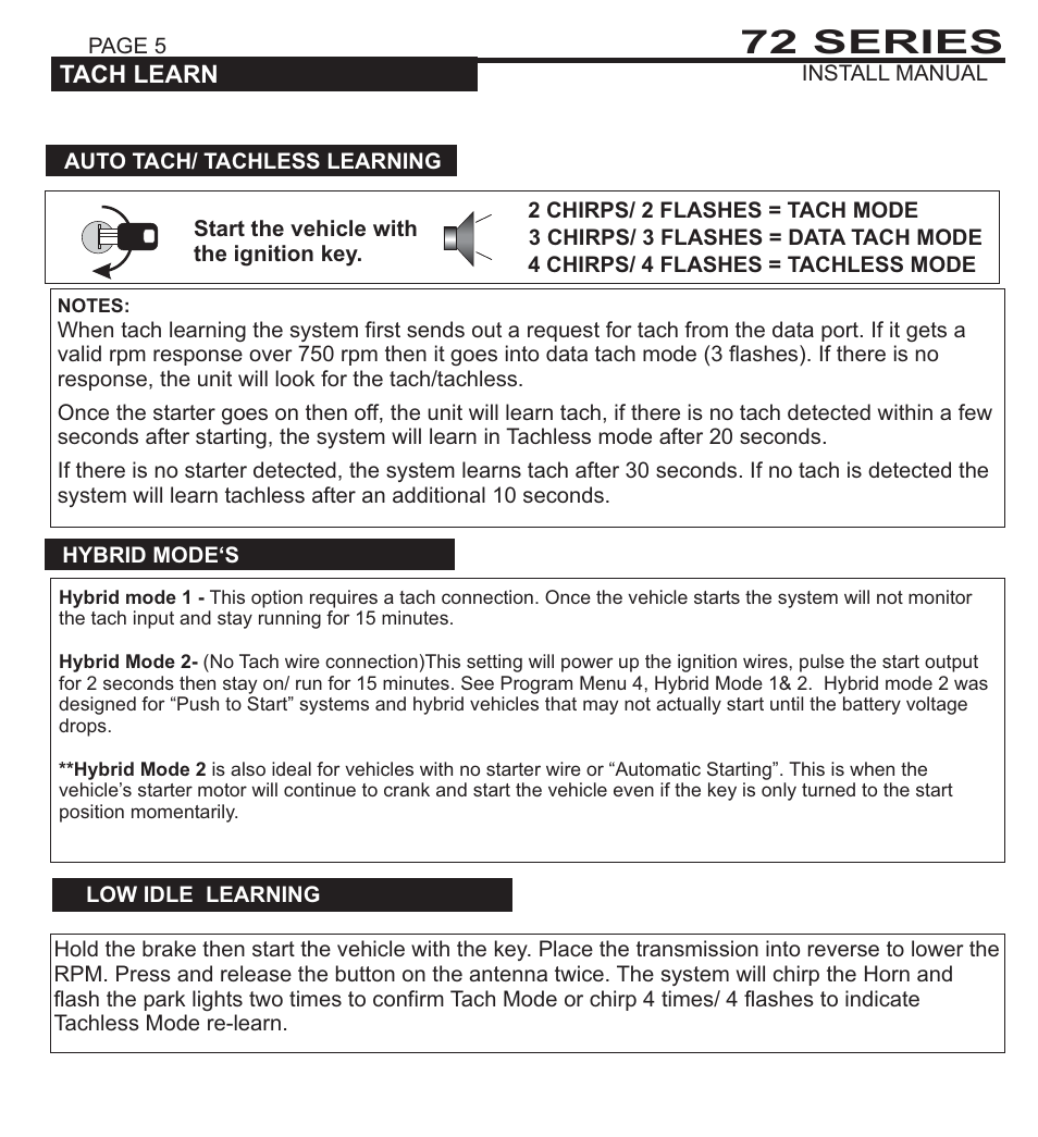 72 series, Selectable park light output, Bypass module data communication port | Ultra Start 1172 User Manual | Page 5 / 16