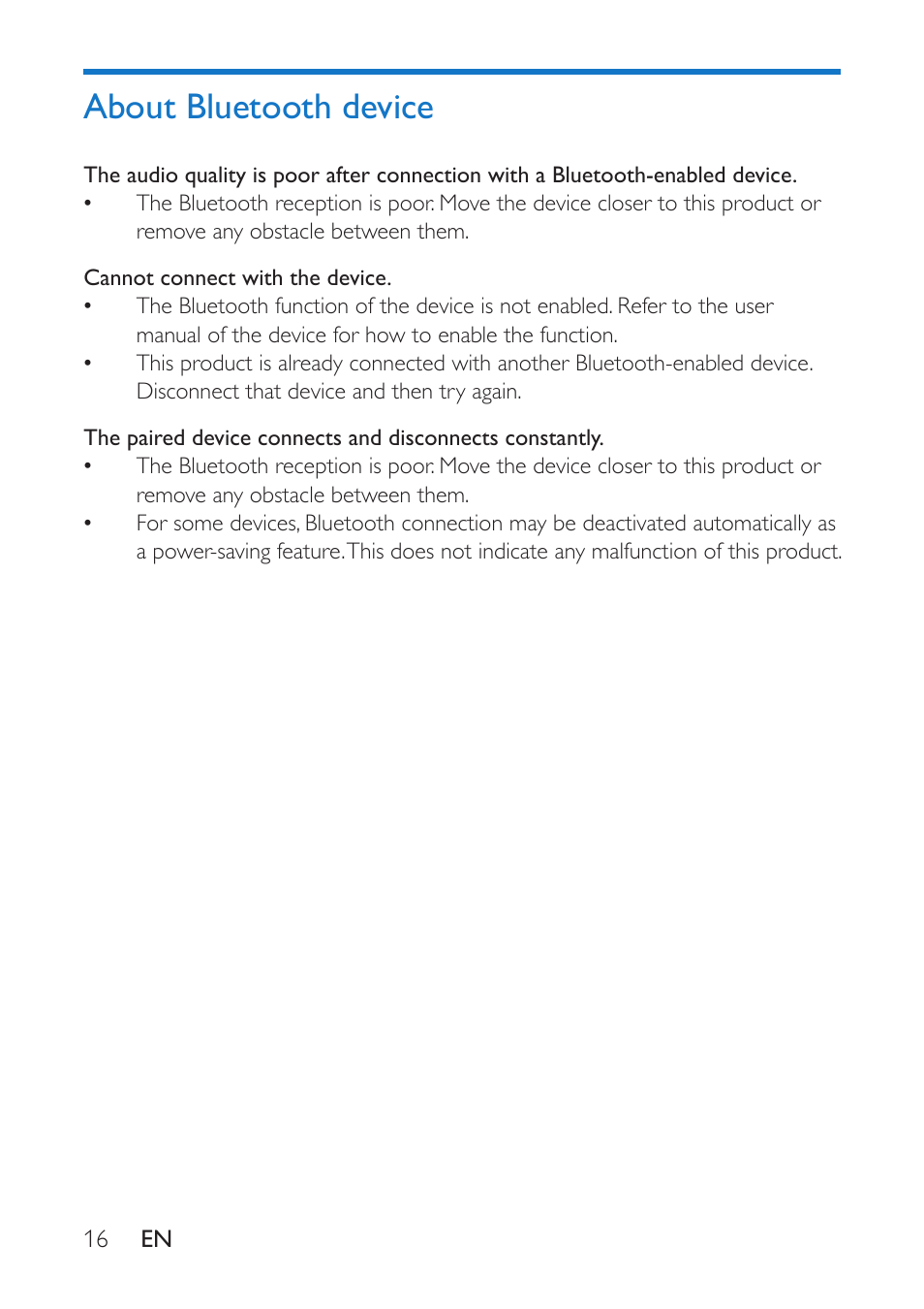 About bluetooth device | Philips BT100B-37 User Manual | Page 18 / 20