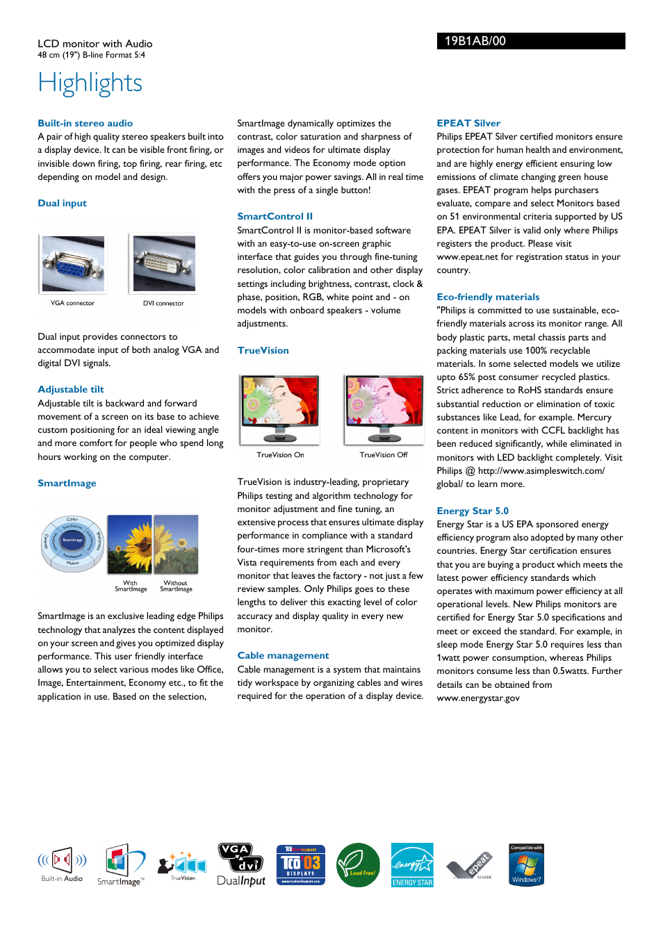 Highlights | Philips 19B1AB-00 User Manual | Page 2 / 3