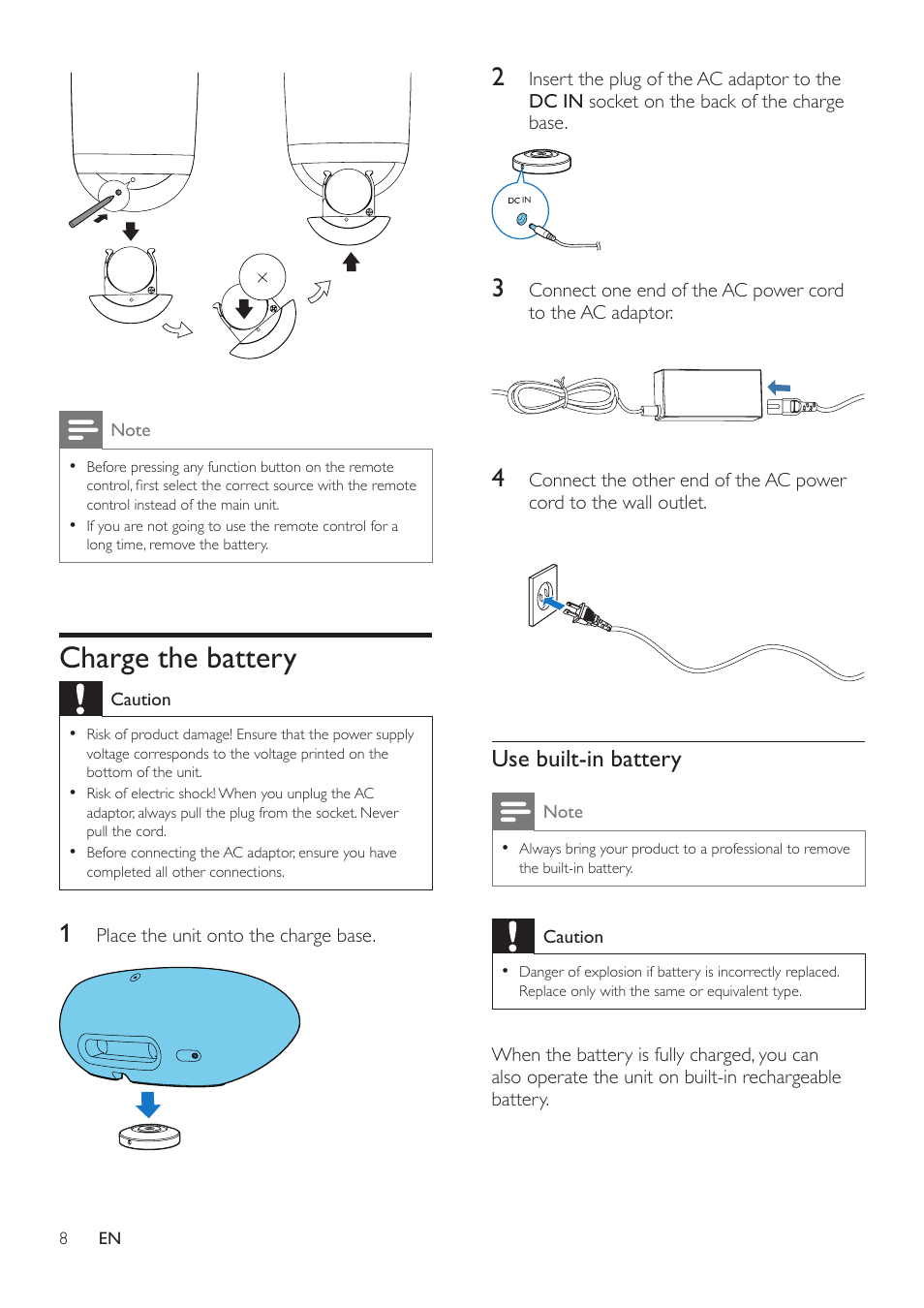 Charge the battery | Philips DS8400-37 User Manual | Page 10 / 18