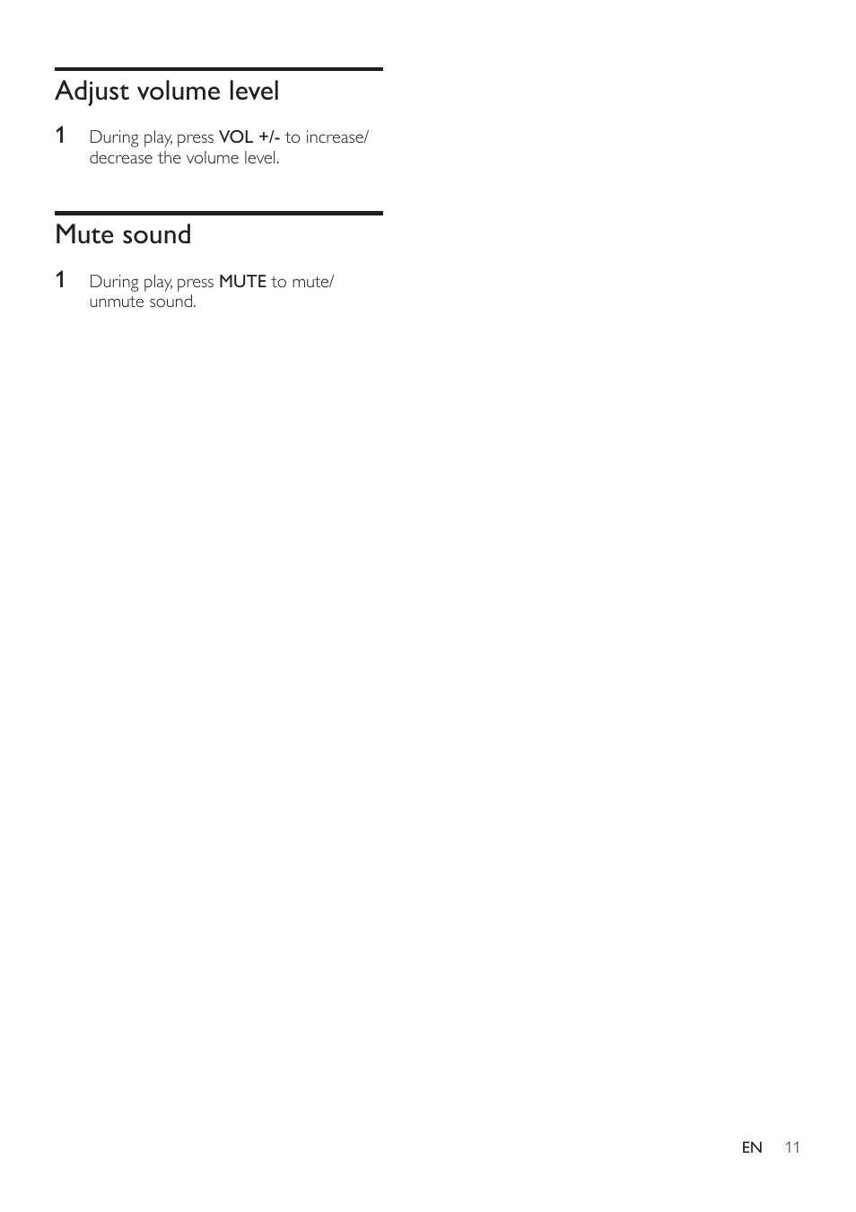 Adjust volume level, Mute sound | Philips DS8400-37 User Manual | Page 13 / 18