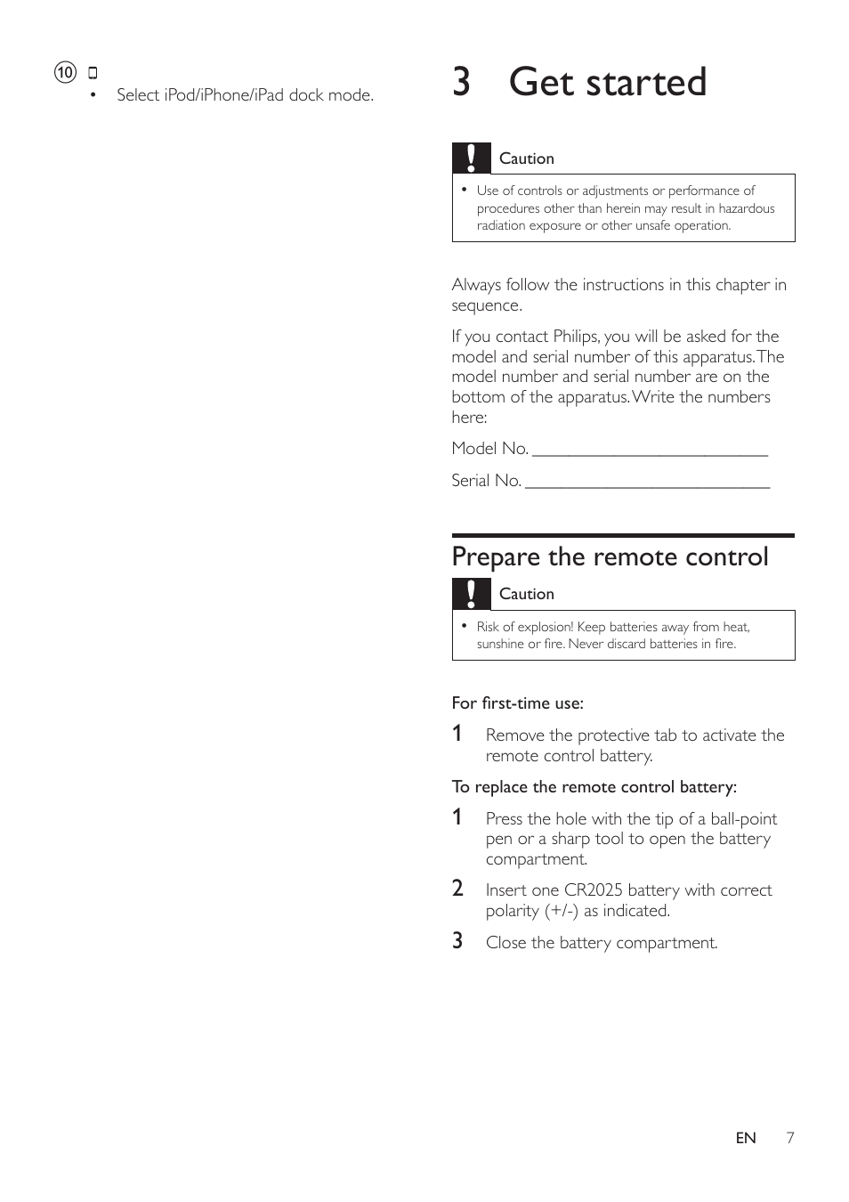 3 get started, Prepare the remote control | Philips DS8400-37 User Manual | Page 9 / 18