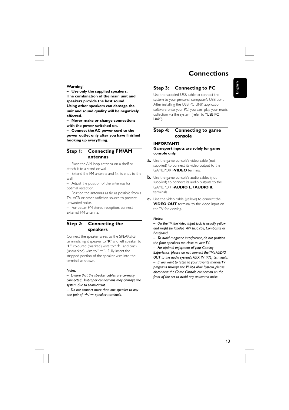 Connections | Philips FWM779-37B User Manual | Page 13 / 30