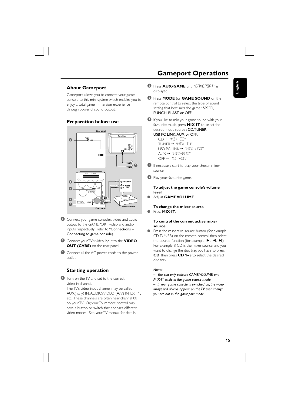 Gameport operations | Philips FWM779-37B User Manual | Page 15 / 30