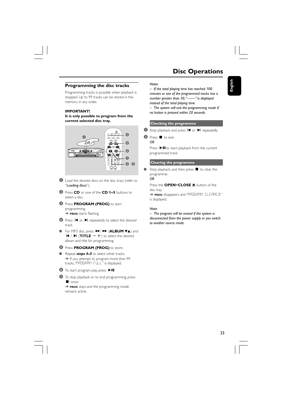 Disc operations, Programming the disc tracks | Philips FWM779-37B User Manual | Page 23 / 30