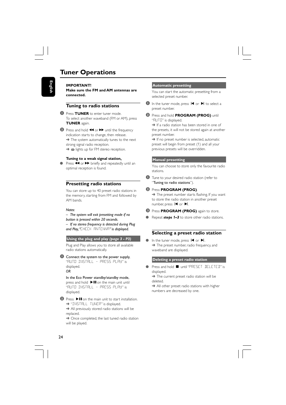 Tuner operations | Philips FWM779-37B User Manual | Page 24 / 30