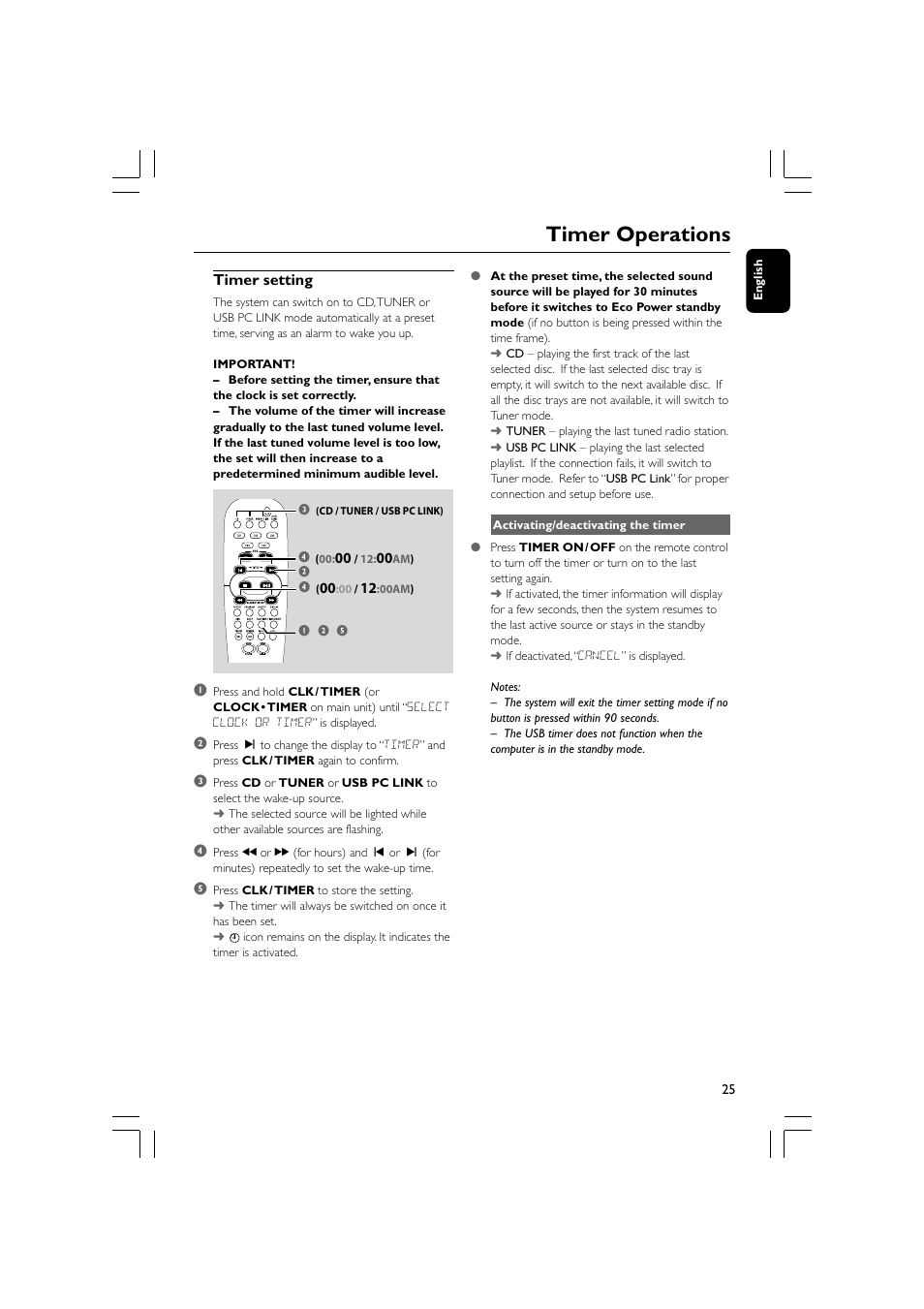 Timer operations | Philips FWM779-37B User Manual | Page 25 / 30