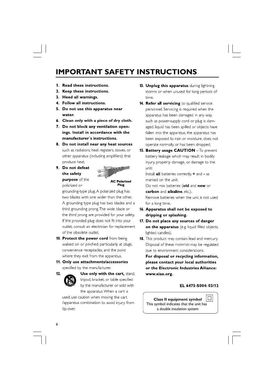 Important safety instructions | Philips FWM779-37B User Manual | Page 6 / 30