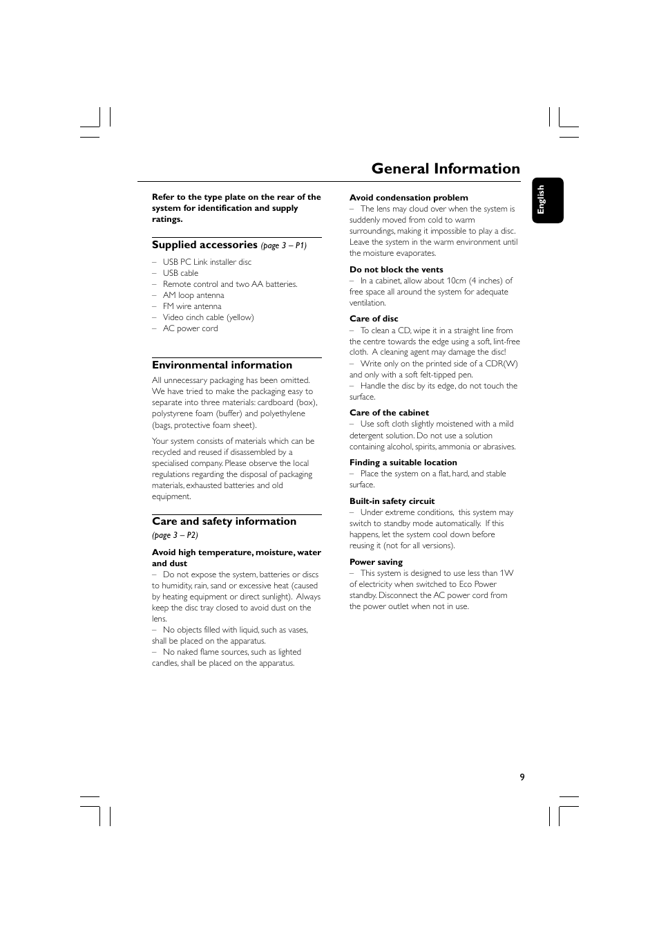 General information | Philips FWM779-37B User Manual | Page 9 / 30