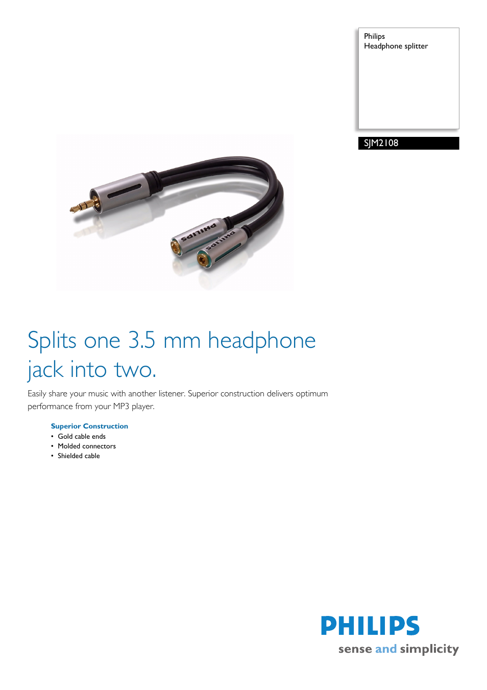 Philips Headphone splitter SJM2108 User Manual | 2 pages