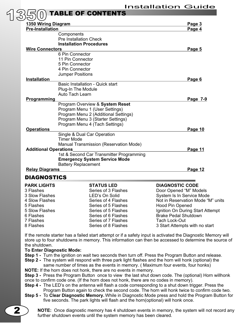 Table of contents wiring diagram, Jumpers, Sid e v ie w | Ac ce ss to ju m pe rs, Diagnostics | Ultra Start 1350m User Manual | Page 2 / 12