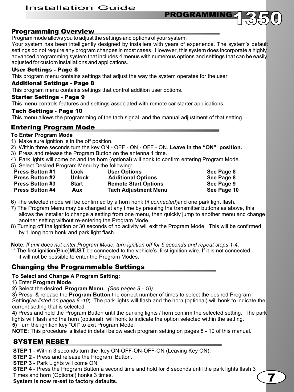 Your basic installation is now complete, Quick start install, Programming | Ultra Start 1350m User Manual | Page 7 / 12